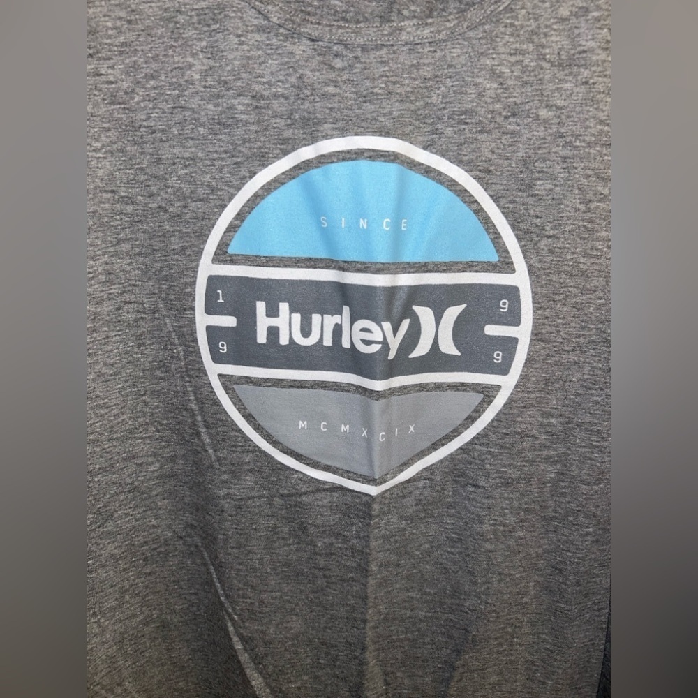 Hurley Heather Gray Tee with Blue and White Logo - Picture 2 of 4
